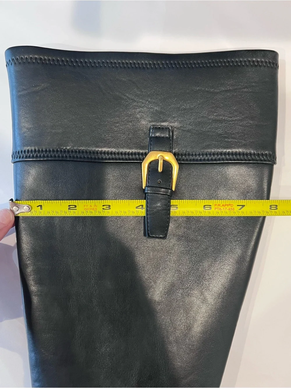 Franco Sarto “Adabella” Black Over-the-Knee Leather Block Heel Boot with Buckle